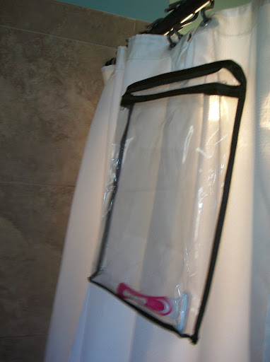 Keep shower and bath related items out of the way. To prevent mold, don't forget to cut some holes in the bottom to allow water to drain.