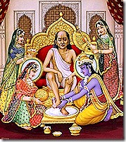 Lord Krishna welcoming Sudama Vipra