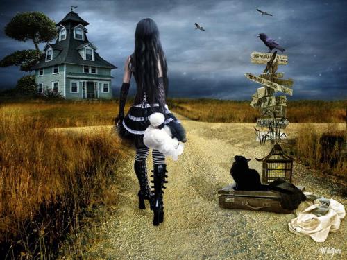 Gothic Cat Girl And House, Gothic Girls