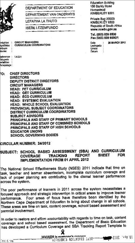 EDUCATION NORTH CAPE ORDER TO ASSESS PUPILS TO MINIMUM LEVELS INCLUDING RETARDED 26MAR2012