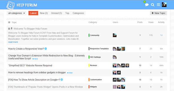 Blogger Help Forum Interface