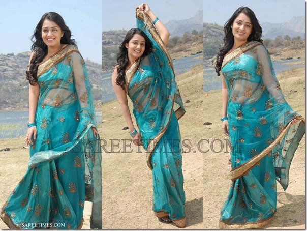 Nikitha_Green_Shimmer_Saree