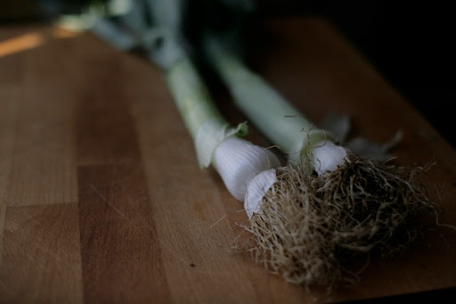 I usually only use the white part of the leeks, but this time I included the green stalks.