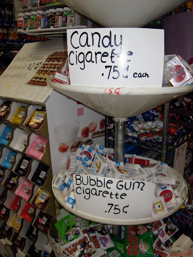 There were both the bubble gum and candy cigarettes.
