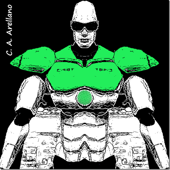 Robot pensando Soy alto, soy fuerte, soy sensible, soy inteligente, soy poderoso, de Carlos Alberto Arellano
