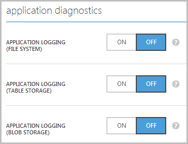 Application diagnostic settings in the portal