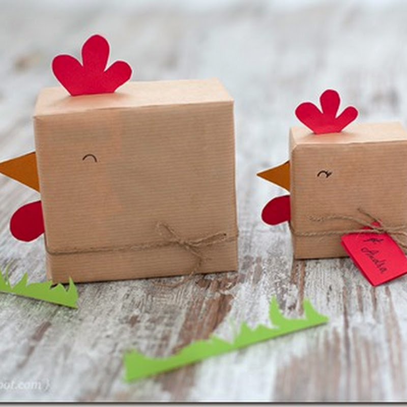 Envolver regalos cajas en forma de gallo, gallina o pollito