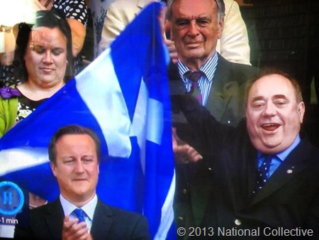 Alex Salmond waving the Scottish Saltire
