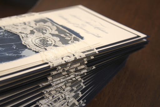 The invites ready to be stuffed in their envelopes. The invites ready to be stuffed in their envelopes.