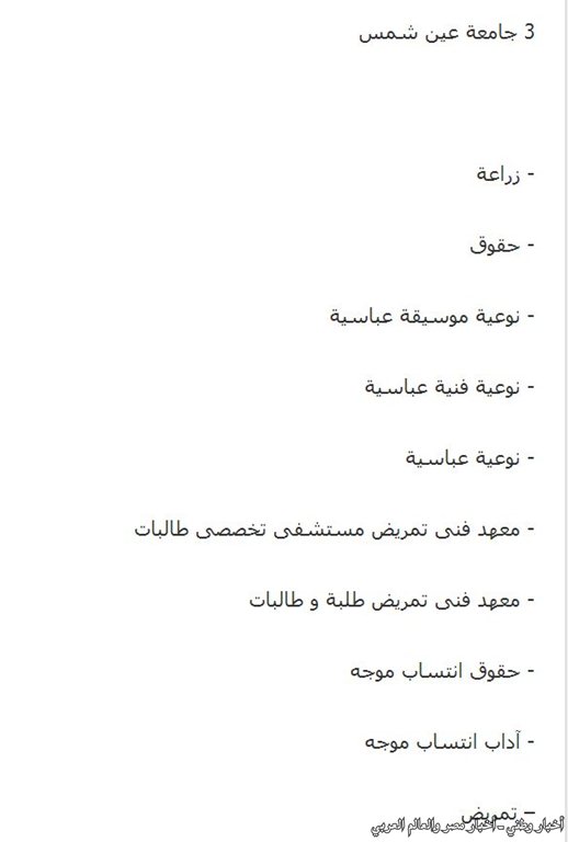 الأماكن والكليات المتبقية في المرحلة الثالثة من تنسيق الجامعات والمعاهد لعام 2013