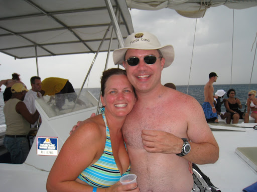 Shelley and Chris enjoying the catamaran ride back from Saona Island