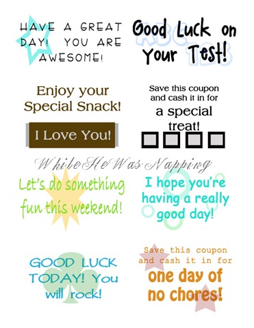 Printable Lunch Notes