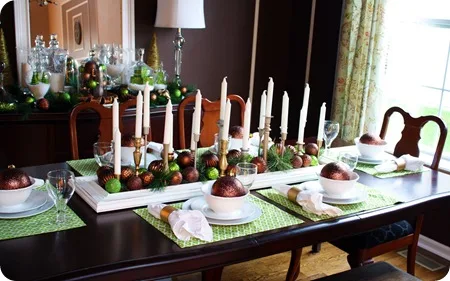 green and brown christmas table