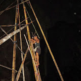 Gunung Staatの洞窟内、竹を組んだ足場を登って壁面の巣を採集する。
  (photo by courtesy of Albertus) / Collecting bird nests on the cave wall, climbing up bamboo scaffold  (photo by courtesy of Albertus)
Gunung Staatの洞窟内、竹を組んだ足場を登って壁面の巣を採集する (photo by courtesy of Albertus)