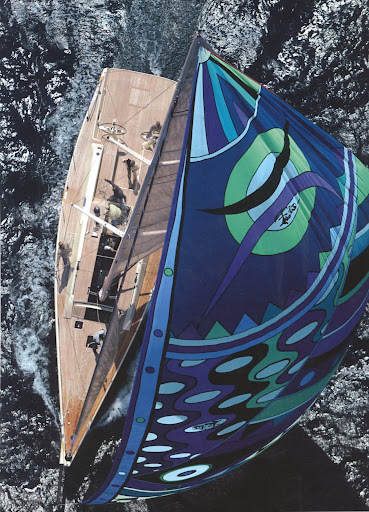 Take a look at this Wally yacht in motion with a Pucci-designed gennaker blowing in the wind.