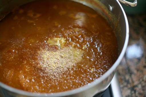 Warm spices like ginger, cloves, and cinnamon add flavor.