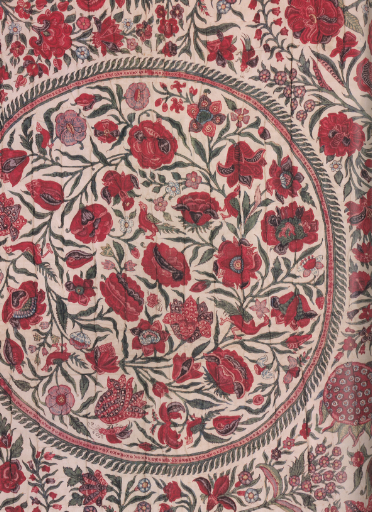 It's like a garden of red poppies covering your bed. Bed cover circa 1700-1725.