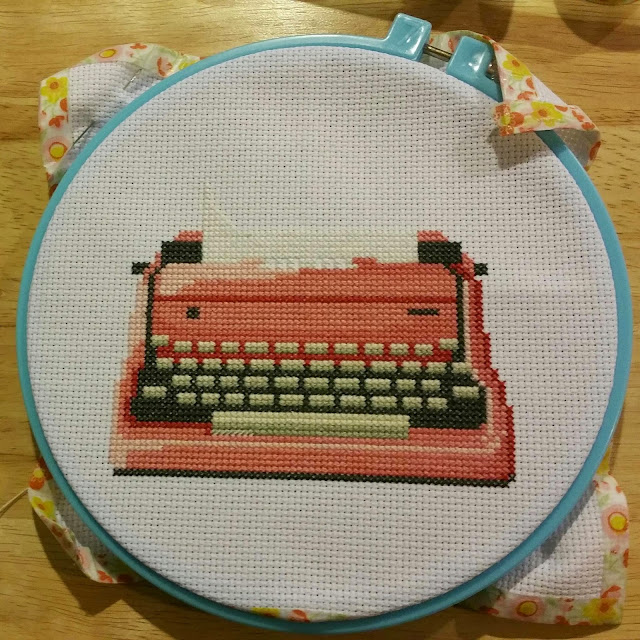 Angie V Crafts Pink Typewriter Cross stitch update