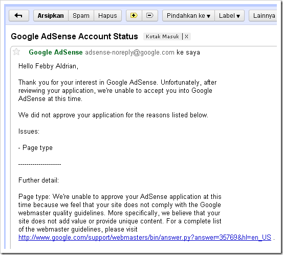 google adsense account status notification