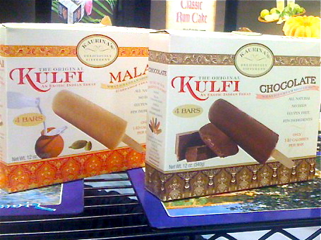 Kulfi is an ice-cream-like dairy dessert that's traditional in India. We were excited to taste these all-natural kulfi pops by Kaurina's, a small company in Texas. They were rich yet refreshing and had the perfect creamy texture. They're not widely available outside of Texas yet, but we're keeping our fingers crossed... Kulfi is an ice-cream-like dairy dessert that's traditional in India. We were excited to taste these all-natural kulfi pops by Kaurina's, a small company in Texas. They were rich yet refreshing and had the perfect creamy texture. They're not widely available outside of Texas yet, but we're keeping our fingers crossed...