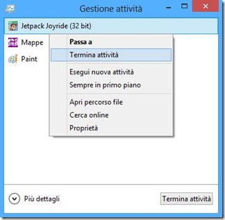 Gestione attività Windows 8 terminare applicazioni