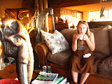 Lora enjoying morning coffee at the Ulusaba lounge. South Africa - 501.jpg