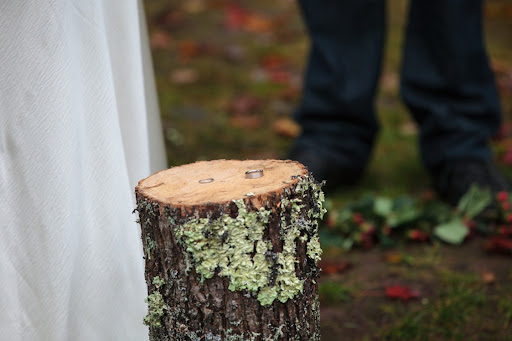 The stump was the perfect place for our rings. (Mine was vintage 1930s from Doyle&Doyle in New York City.)
