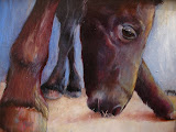 Lange benen - 30 x 30 cm - olieverf op paneel