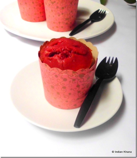 Easy simple eggless butterless banana strawberry fruit muffin recipe
