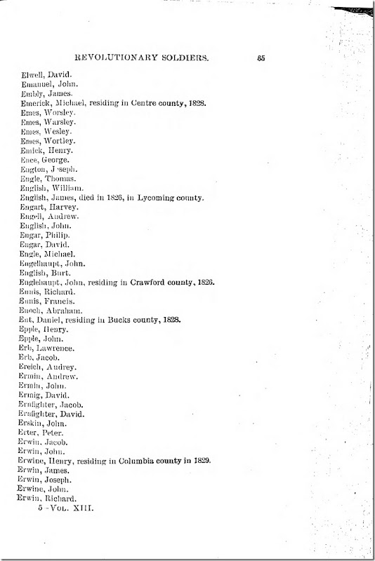 Pennsylvania Archives Series 2 Volume 13 Alphabetical List of Revolutionary War Soldiers Page 65