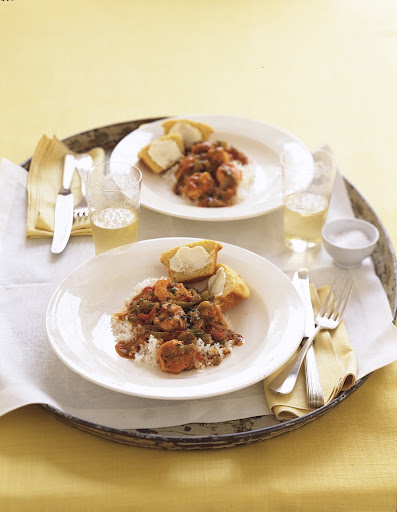New Orleans style shrimp and rice served with jalapeno corn muffins (Martha Stewart Living) New Orleans style shrimp and rice served with jalapeno corn muffins (Martha Stewart Living)