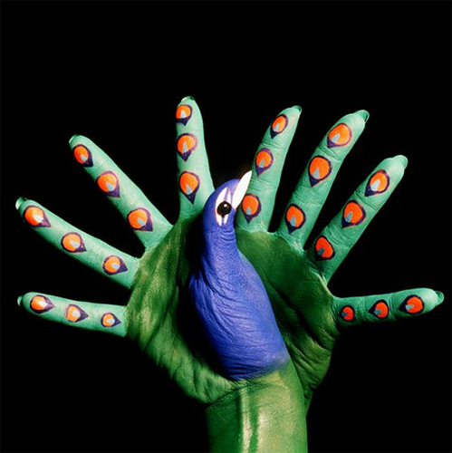 Painting on hand of Conductor, Athletes, Footballers, Goalkeeper, Weight-Lifter, Canoeist, Rooster, Peacock and Pianist