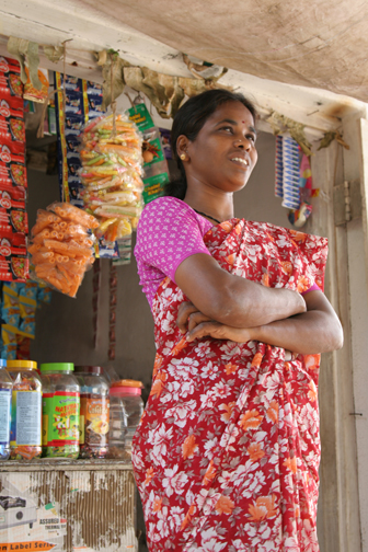 Jayashree and her small shop, which was funded through GK loans.