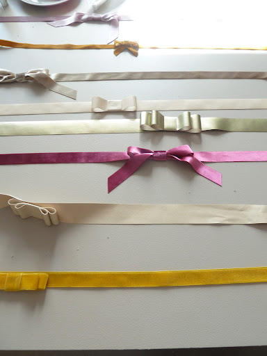 This is us figuring out which ribbons, bow styles, and order to use.