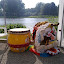 de zelfgemaakte leeuwenkop voor de leeuwendans, van de Geuzen uit Zaandam de zelfgemaakte leeuwenkop voor de leeuwendans, van de Geuzen uit Zaandam