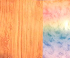 woodgrain and rainbow paper