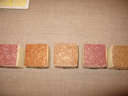 The glittered tops of the boxes