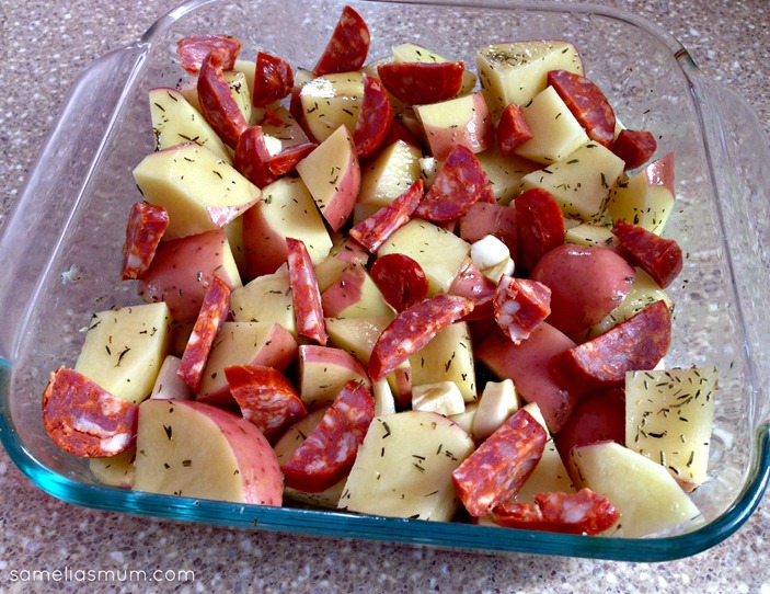 Herb Potatoes with Caramelized Garlic and Chorizo 1