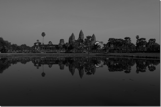 Angkor Wat and reflections in monochrome