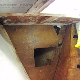 Anchor locker bulkhead - Rotten wood removed at top starbord corner