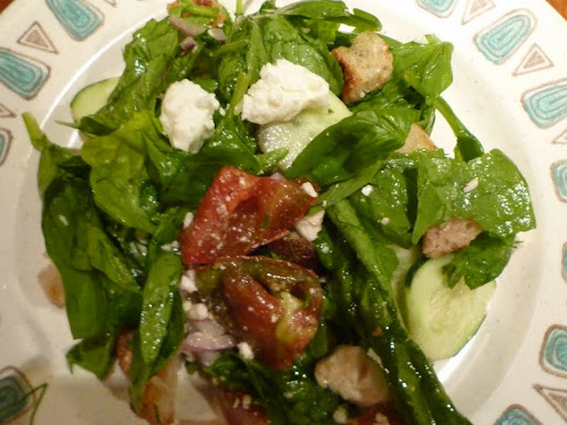 Tonight's dinner: Spinach, Feta, and Cucumber salad.