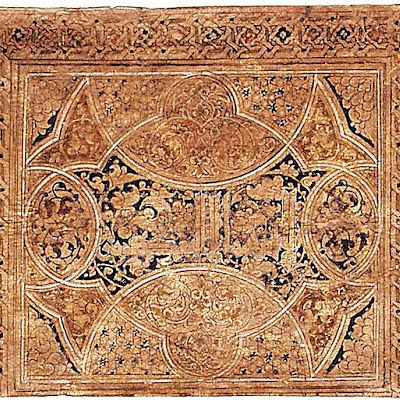 Illuminated Page from a Manuscript of the Quran (56:79) :: Origin = Egypt :: Period = 14th century :: Collection = The Nasli M. Heeramaneck Collection, gift of Joan Palevsky (M.73.5.595) :: Type = Illuminated Page; Bookmanuscriptalbum; Calligraphy, Ink, opaque watercolor, and gold on paper, Folio, overall: 4 18 x 5 14 in. (10.48 x 13.34 cm); Text band: 34 x 2 18 in. (1.91 x 5.4 cm) M73_5_595.jpg
