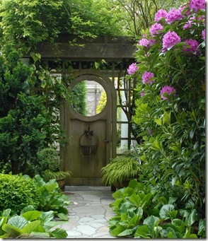 secret garden, gate, pink, circle door