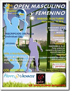 sábado 20 de octubre cuando se llevará a cabo el 2º Open Masculino y Femenino en la Ciudad Deportiva del Jarama. El torneo comenzaría a las 16:30 horas.