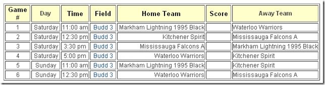 Ontario Cup 2011 Schedule