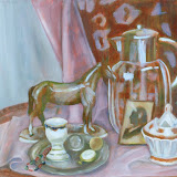 Stillleben mit Glaskanne, Mischtechnik, 70 x 50 cm, Copyright 2011 by O. Weinreich
