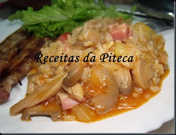 Arroz Bom Sucesso de cogumelos e bacon-perto