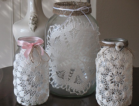Crafts by Amanda burlap doily luminaries