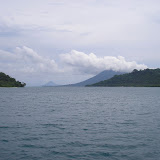 Rakata (centre, distance) and Sebesi (right) from the boat from Canti (Daniel Quinn, February 2011)