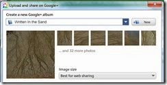 Example of dialogue for sharing an album on google+